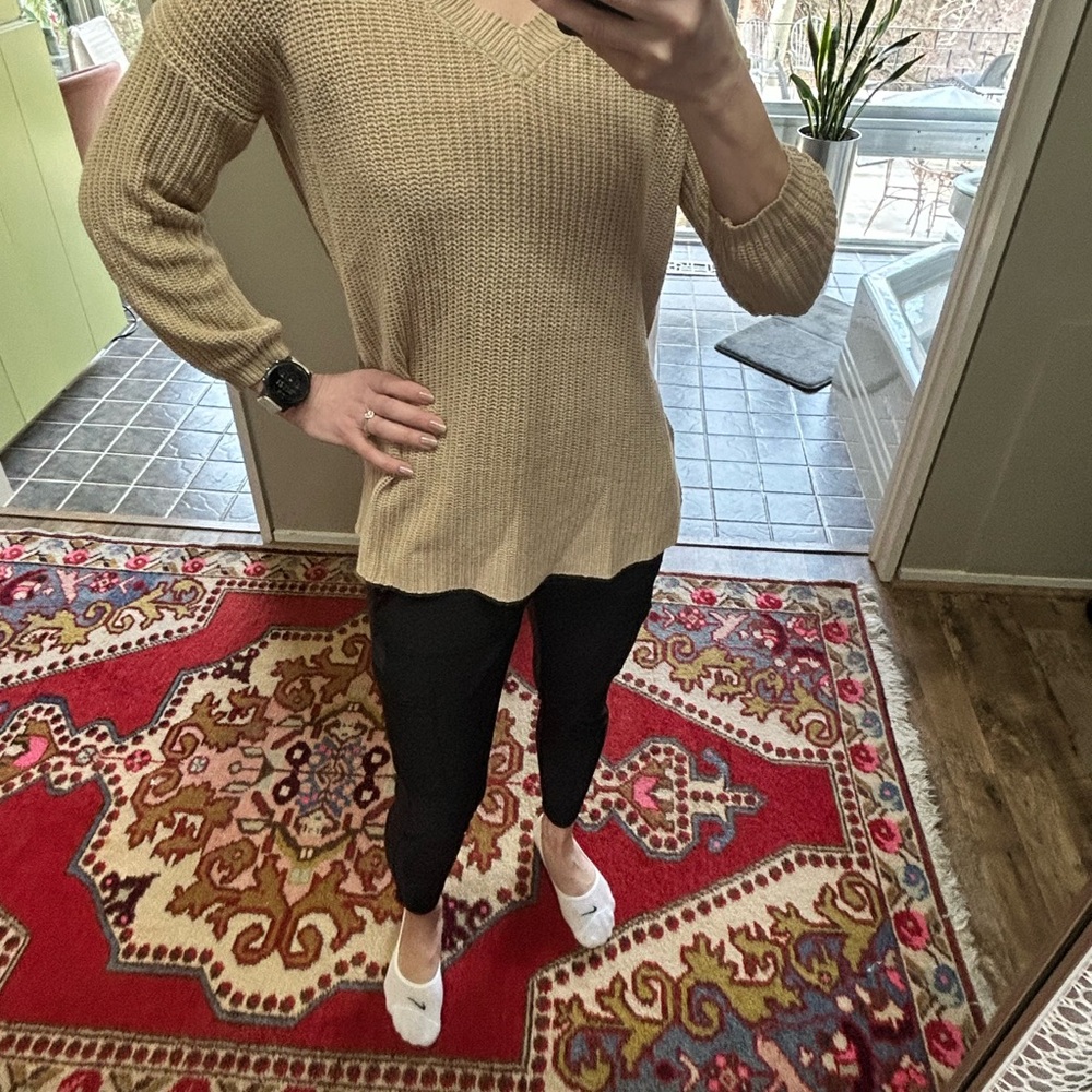 Ambiance Women's V-Neck Sweater in Tan
